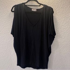 Velvet Classic Black Draped Open-Shoulder Top Size Small Made in USA Cotton